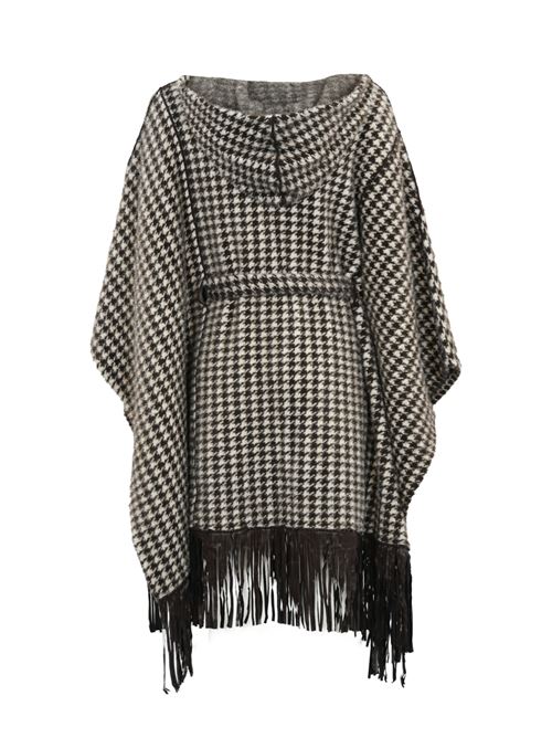 Poncho pied de poule con frange NO SECRETS | 243NS206CIOCCOLATO LATTE